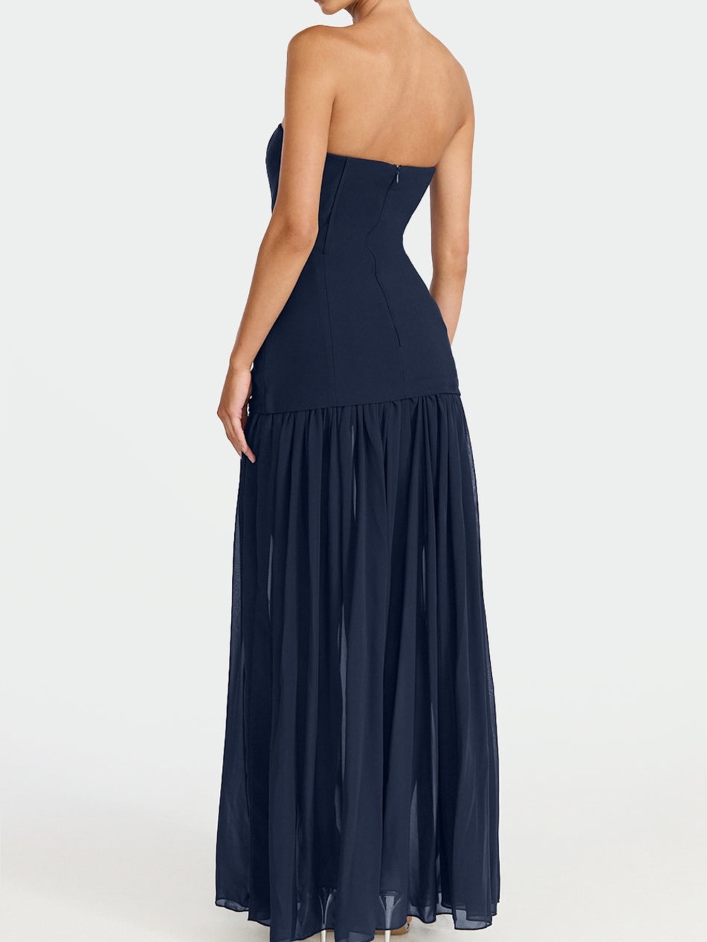 NWT REVOLVE Australia Showpo Joycelyn Navy Strapless Split Maxi Dress US 6 - Picture 4 of 11